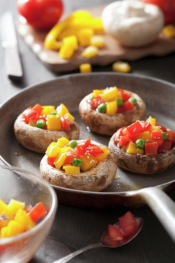 Mushrooms Stuffed With Tomatoes, Yellow Peppers And Peas #1 Photograph by Olga Miltsova