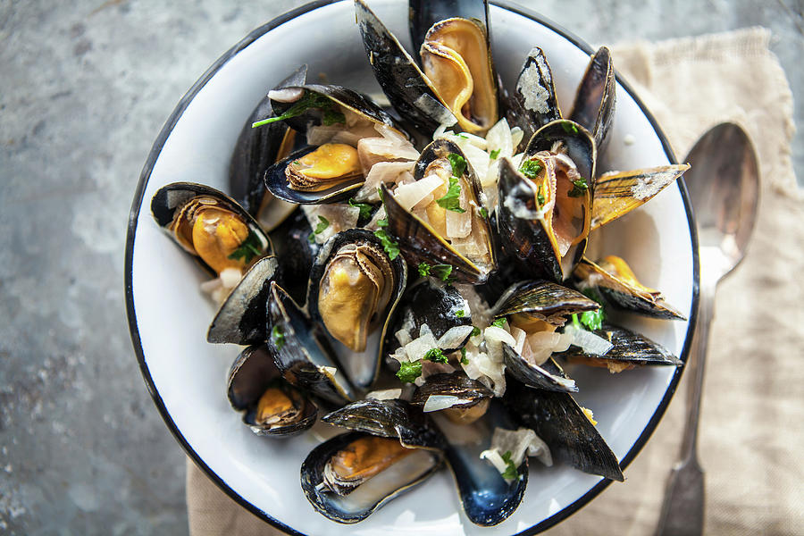 Mussels Cooked In White Wine #1 Photograph by Lara Jane Thorpe