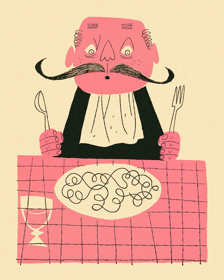 Vintage Drawing - Mustache Man About to Eat #1 by CSA Images