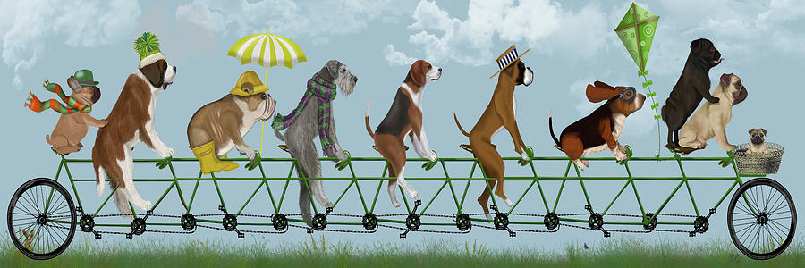 Pets Painting - Mutley Crew On Tandem #1 by Fab Funky