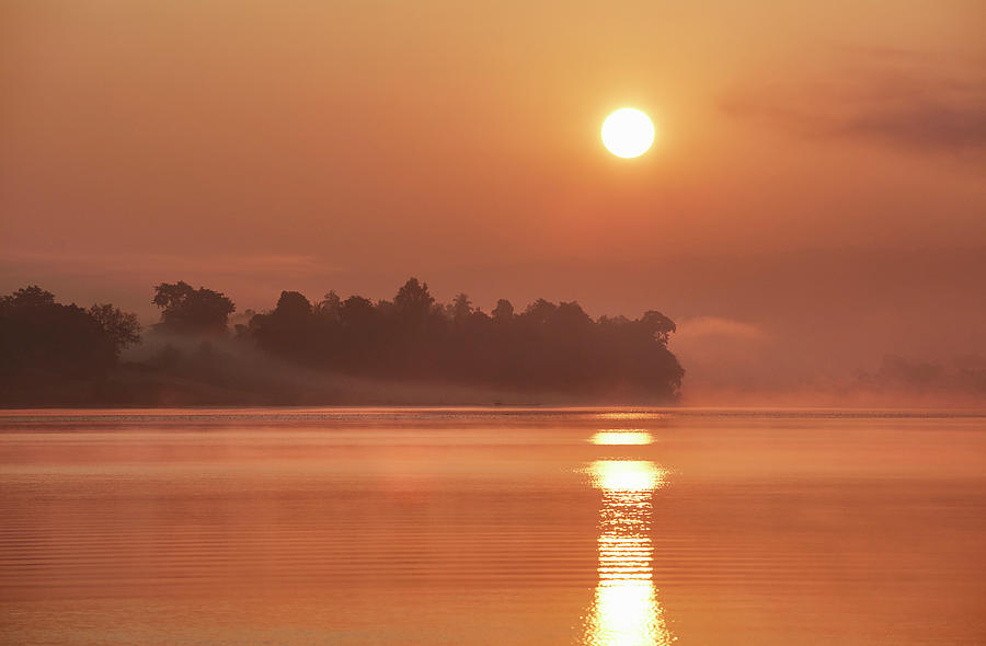 Myanmar, Ayeyarwady, Sunrise On The Ayeyarwady River (irrawaddy River) Near Bhamo #1 Digital Art by Richard Taylor