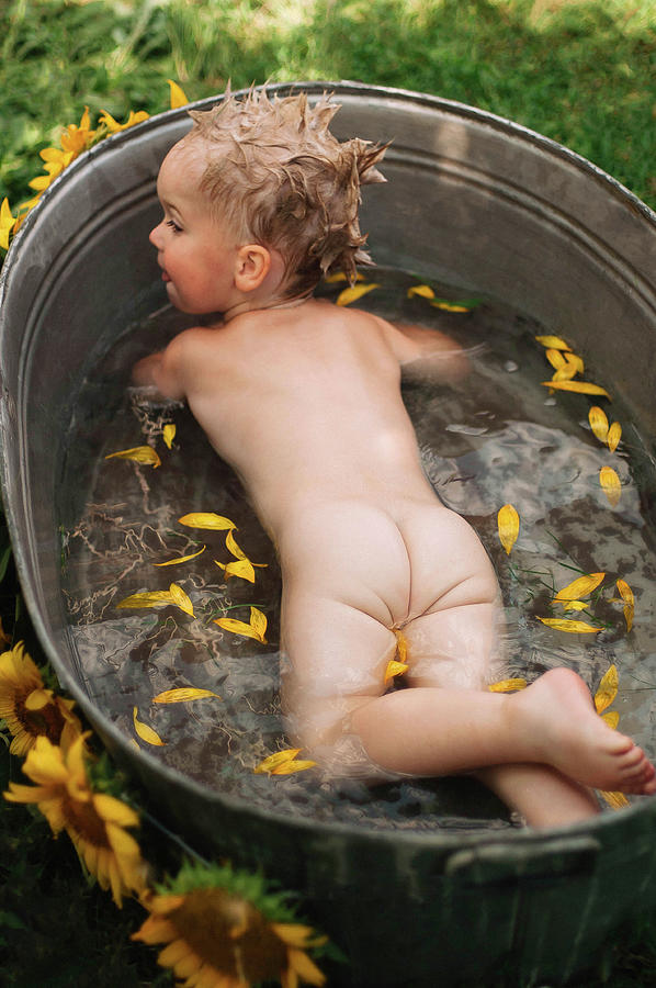 Summer Photograph - Naked Little Boy Taking A Bath In The Backyard #1 by Cavan Images