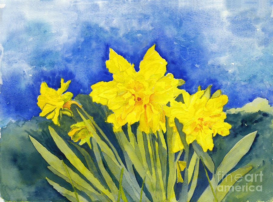Naturalized Daffodils on the farm #2 Painting by Conni Schaftenaar