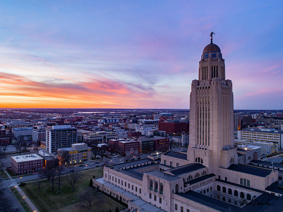 Nebraska State Capitol Building at Sunset #1 Photograph by Mark Dahmke