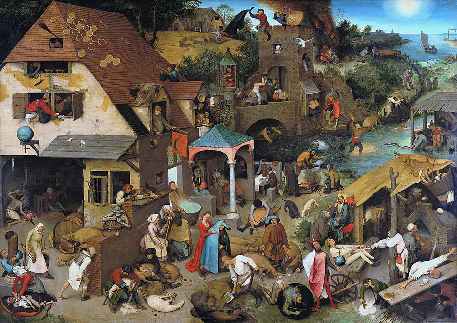 Landscape Painting - Netherlandish Proverbs #1 by Pieter Bruegel the Elder