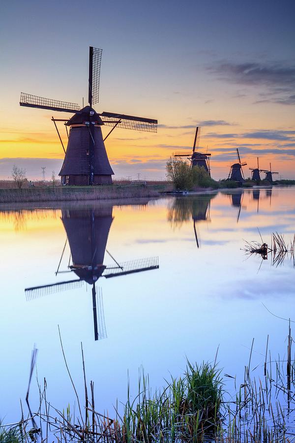 Netherlands, South Holland, Benelux, Kinderdijk, Kinderdijk Is A Collection Of 19 Authentic Windmills, Which Are Considered A Dutch Icon #1 Digital Art by Maurizio Rellini