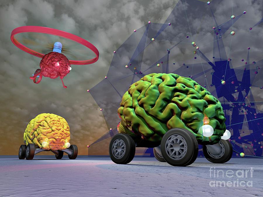 Networked Autonomous Cars And Drone #1 Photograph by Russell Kightley/science Photo Library