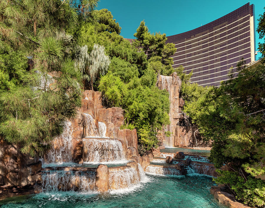 Architecture Digital Art - Nevada, Las Vegas, Waterfall Fountain At Wynn, Hotel, Casino & Resort #1 by Claudia Uripos