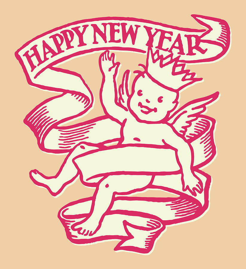 Vintage Drawing - New Year Baby #1 by CSA Images