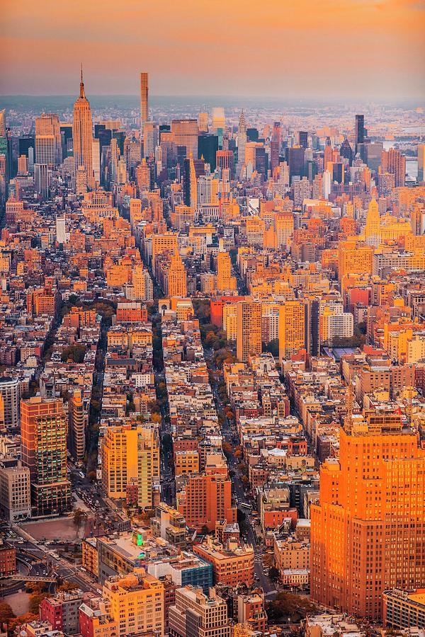 New York City, Manhattan, Midtown, Empire State Building, Stunning View From The Freedom Tower Observatory Deck - One World Observatory - Empire State Building #1 Digital Art by Antonino Bartuccio