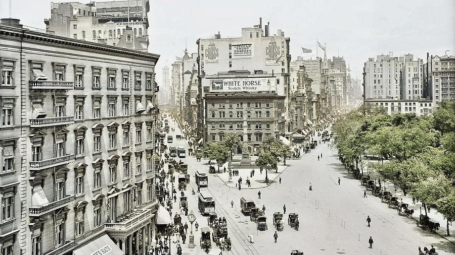 Vintage Painting - New York City photo Broadway at 5th Ave 1910 Vintage photo  colorized by Ahmet Asar #1 by Celestial Images