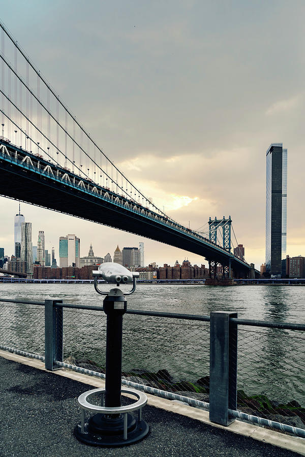 New York, New York City, Brooklyn, Manhattan Bridge And Promenade. #1 Digital Art by Lumiere