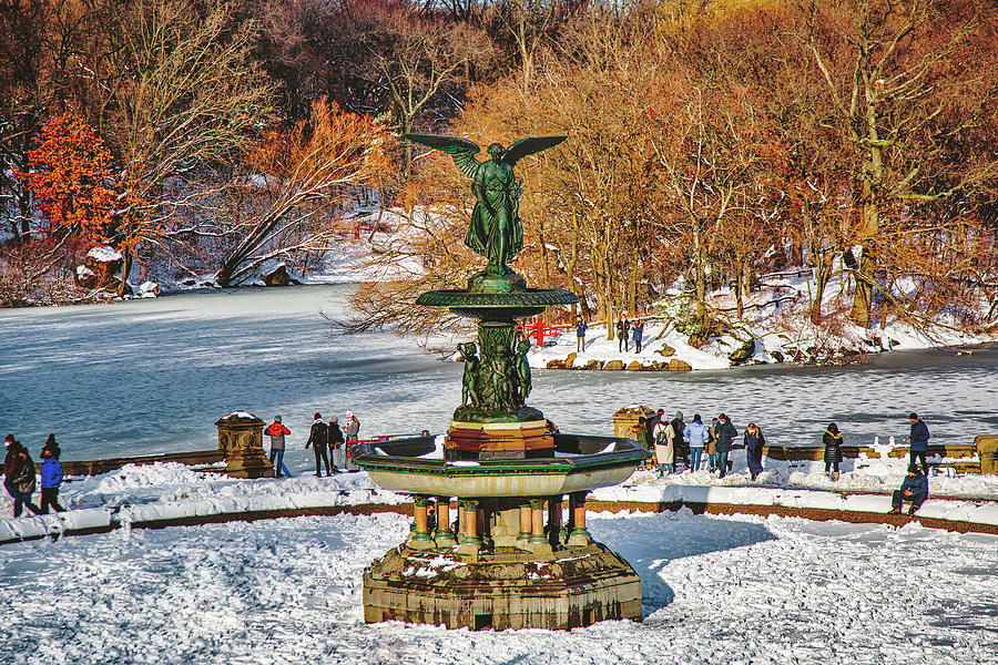 New York, New York City, Central Park, Bethesda Fountain, Winter Scene. #1 Digital Art by Lumiere