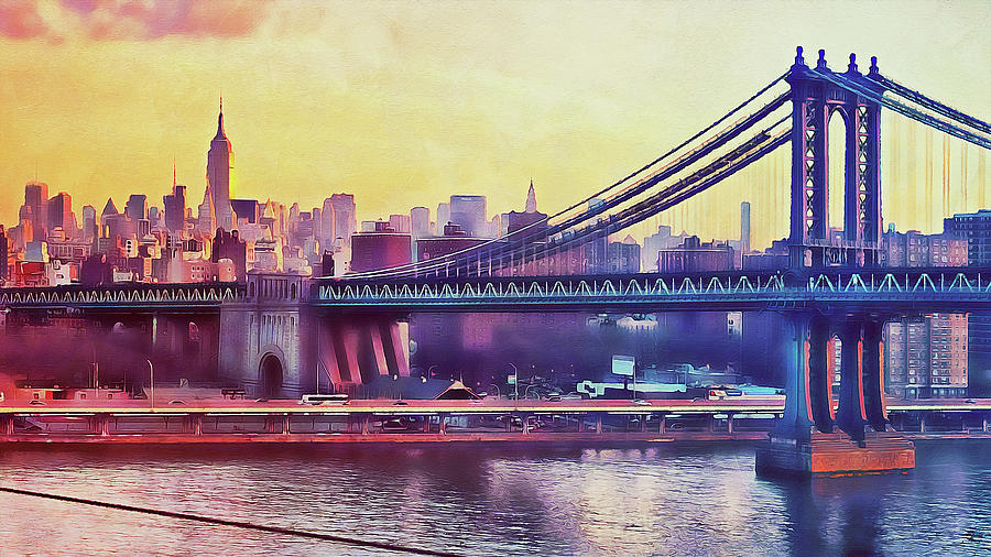 Brooklyn Bridge Painting - New York Panorama - 36 #2 by AM FineArtPrints