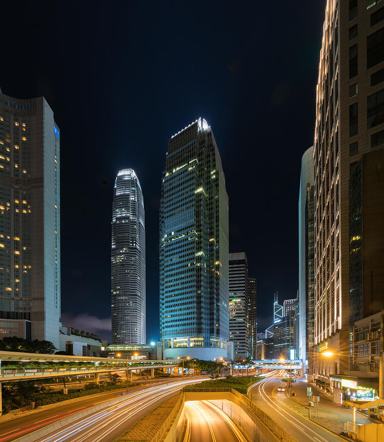 Night Busy Traffic In Hong Kong Photograph by Prasit Rodphan - Fine Art ...