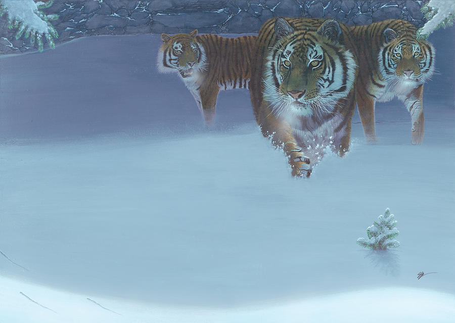 Tiger Painting - Night Hunt #1 by Durwood Coffey