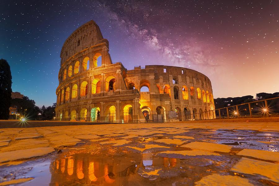 Architecture Photograph - Night View Of Colosseum In Rome, Italy #1 by Daniel Chetroni