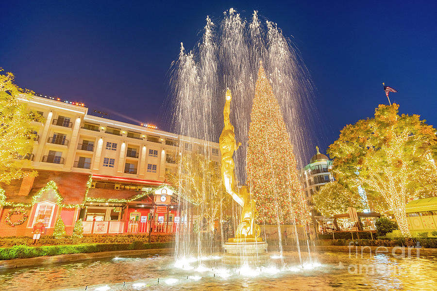 Night View Of The Fountain And The Public Art Spirit With Christ Photograph