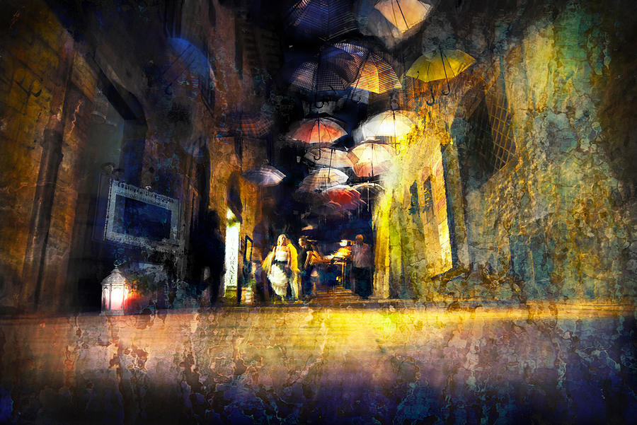Umbrella Photograph - Night Walk In The Alley #1 by Nicodemo Quaglia