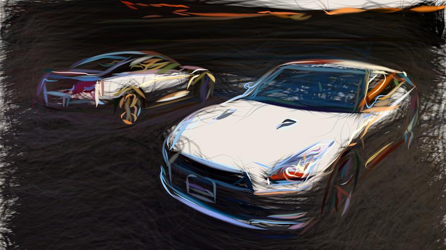 Nissan GT R Draw Digital Art by CarsToon Concept - Fine Art America