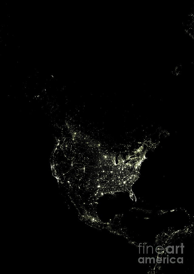North America At Night #1 Photograph by Planetobserver/science Photo Library