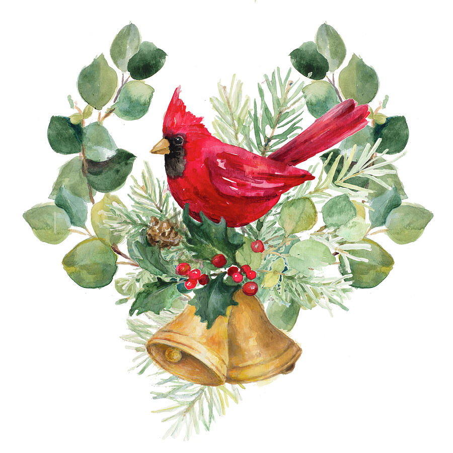 Cardinal Painting - Northern Cardinal On Holiday Bells #1 by Lanie Loreth