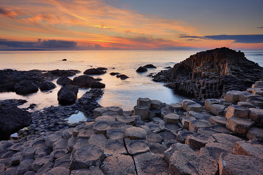 Northern Ireland, Antrim, Great Britain, Giants Causeway, Landscape With The Incredible Basaltic Rock Formations Of The Giants Causeway Unesco World Heritage Site #1 Digital Art by Riccardo Spila