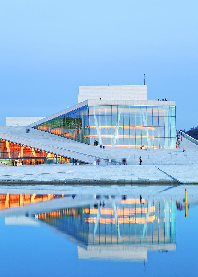 Norway, Oslo County, Scandinavia, Oslo, Oslo Opera House, The New Opera House In Oslo Illuminated At Dusk #1 Digital Art by Luigi Vaccarella