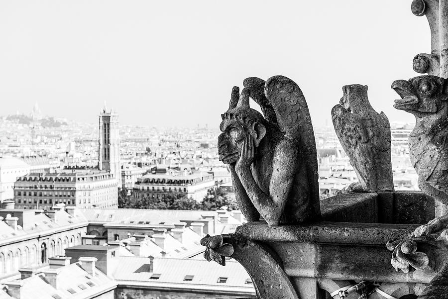 Architecture Digital Art - Notre Dame Gargoyle & City Of Paris #1 by Arcangelo Piai