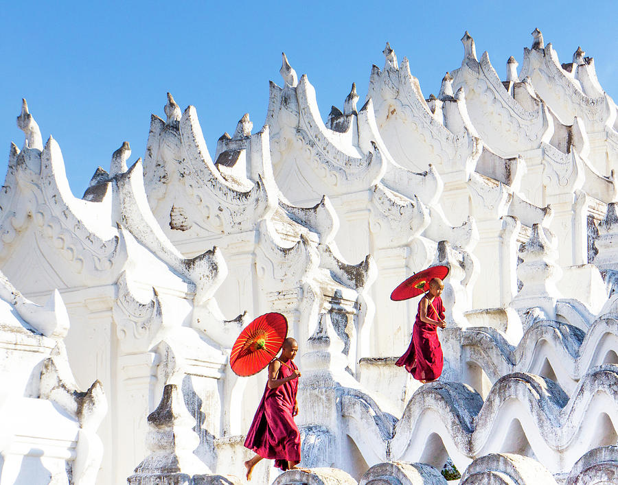 novice monks at the Hsinbyume white temple #1 Photograph by Ann Moore