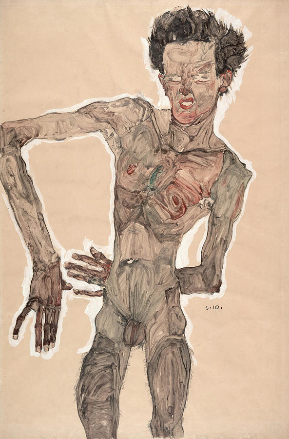 Egon Schiele Painting - Nude Self-Portrait, Grimacing #1 by Egon Schiele