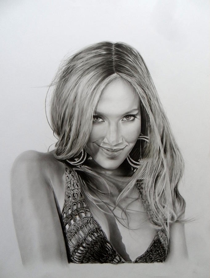 Oil painting from Jennifer Lopez with dry brush technique. Painting by