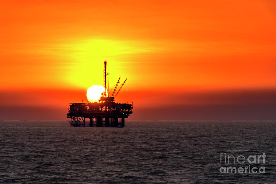 Oil Platform at Sunset  #1 Photograph by Peter Dang