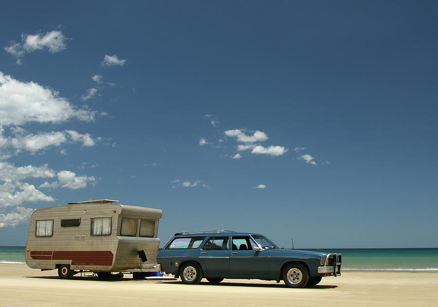 Old Caravan & Car On Beach #1 Photograph by Jamesbowyer