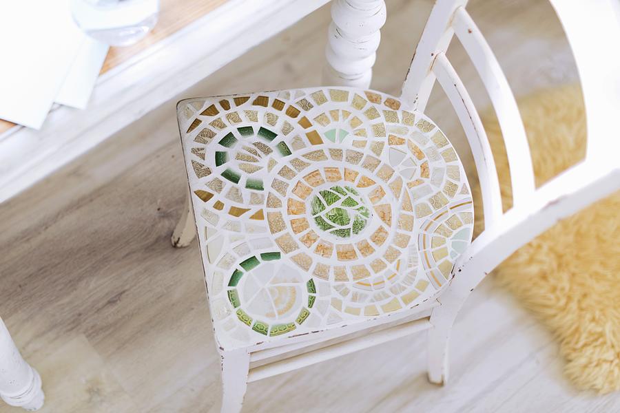 Vintage Photograph - Old Chair With Circular Mosaics On Seat #1 by Sabine Lscher