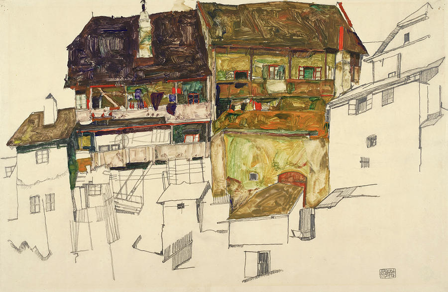 Egon Schiele Painting - Old Houses in Krumau #1 by Egon Schiele