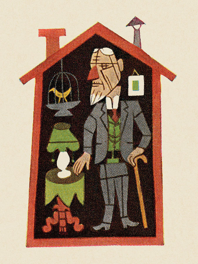 Vintage Drawing - Old Man in Tiny House #1 by CSA Images