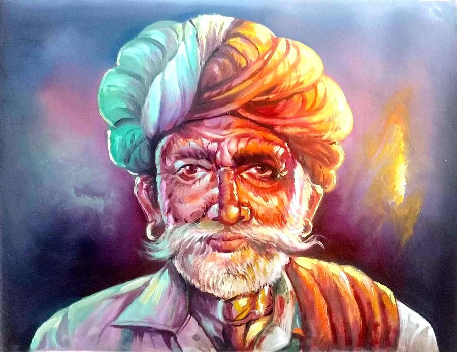 Old Man Painting By Vishal Gurjar - Fine Art America