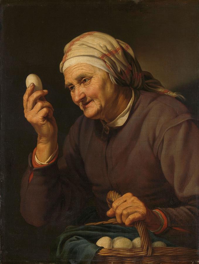 Old Woman Selling Eggs. #1 Painting by Hendrick Bloemaert