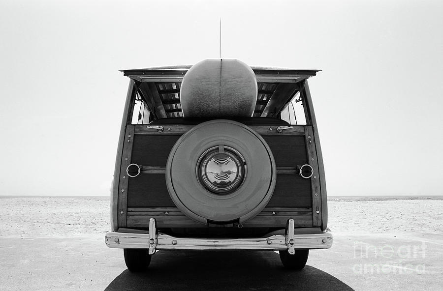 Old  Woodie Station Wagon With Surfboard Photograph by Skodonnell