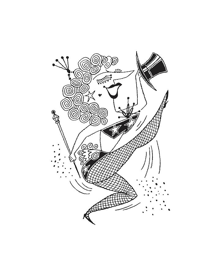 Black And White Drawing - Older Female Dancer High-Stepping #1 by CSA Images