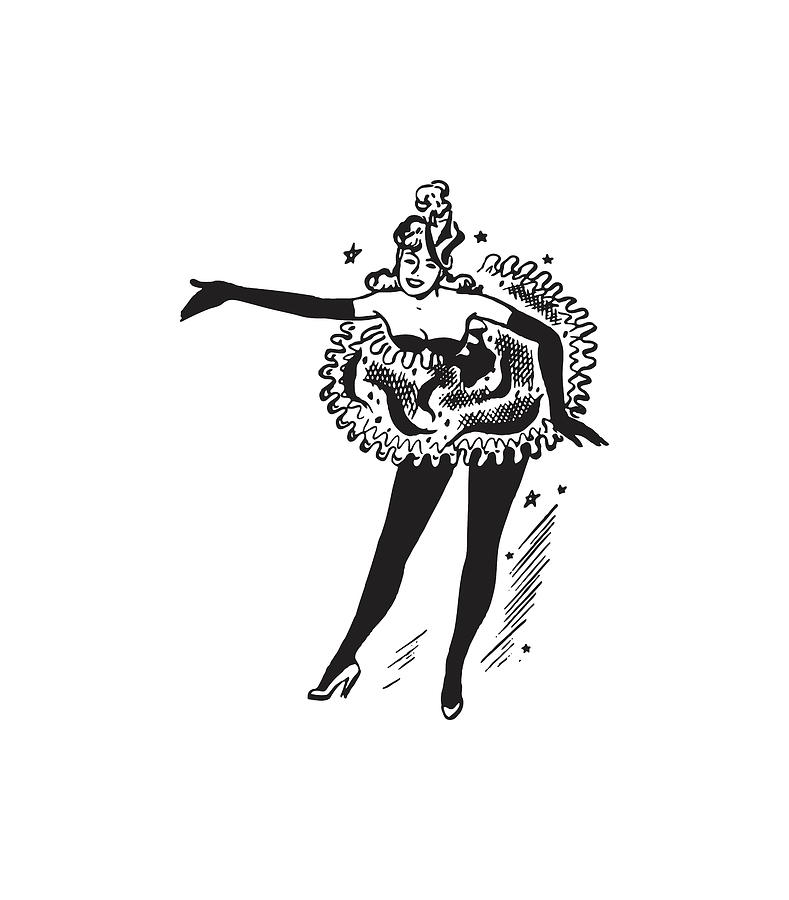 Black And White Drawing - Older Saloon Dancer #1 by CSA Images