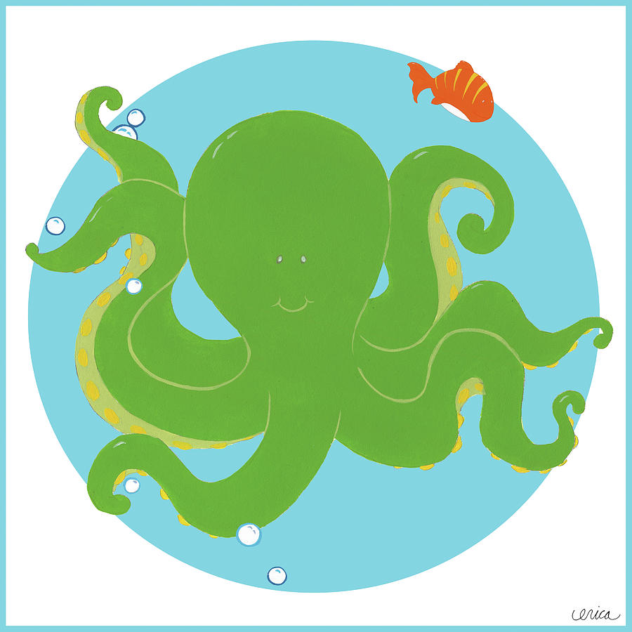 Turtle Painting - Olga The Octopus #1 by June Erica Vess