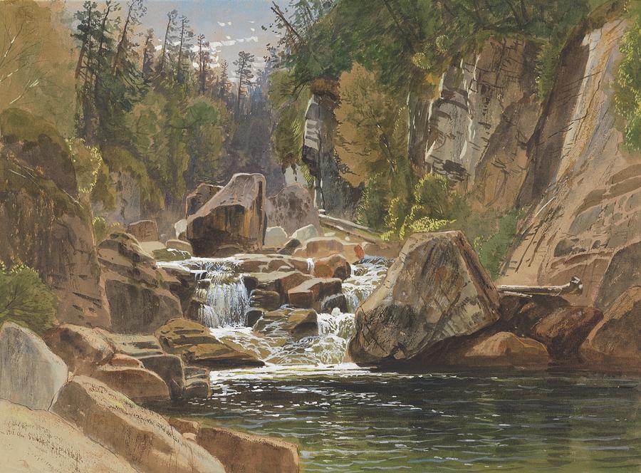 Waterfall Drawing - On The Ausable by James David Smillie