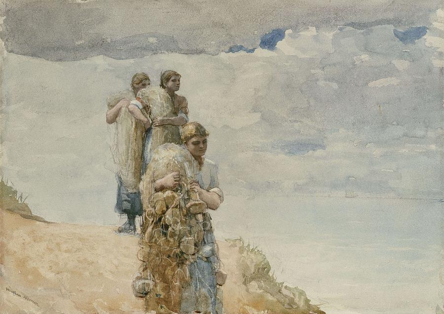 On The Cliff, Cullercoats Painting by Winslow Homer