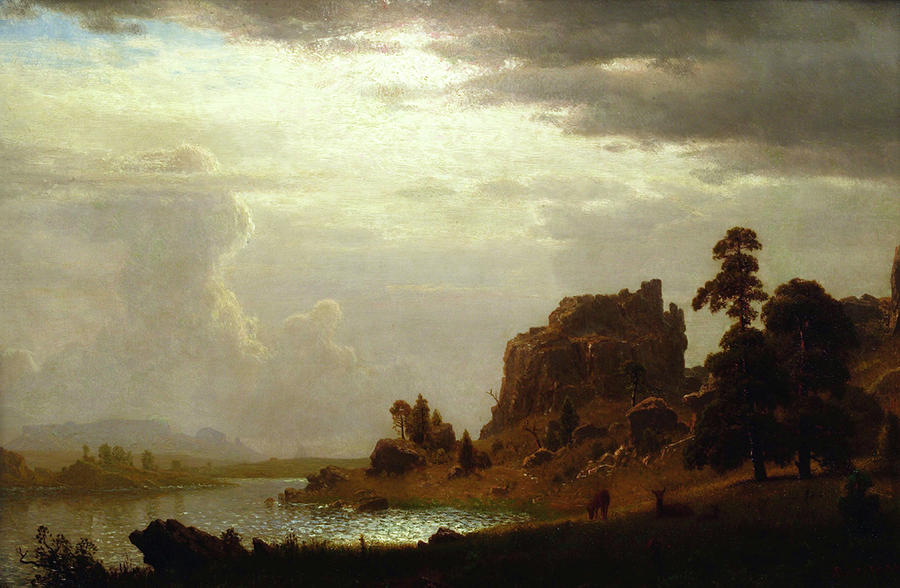 On the Sweetwater Near the Devils Gate #1 Painting by Albert Bierstadt