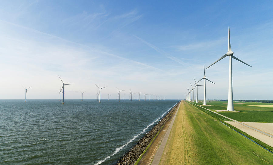 Onshore And Offshore Wind Farm In Dutch Polder, Urk, Flevoland ...