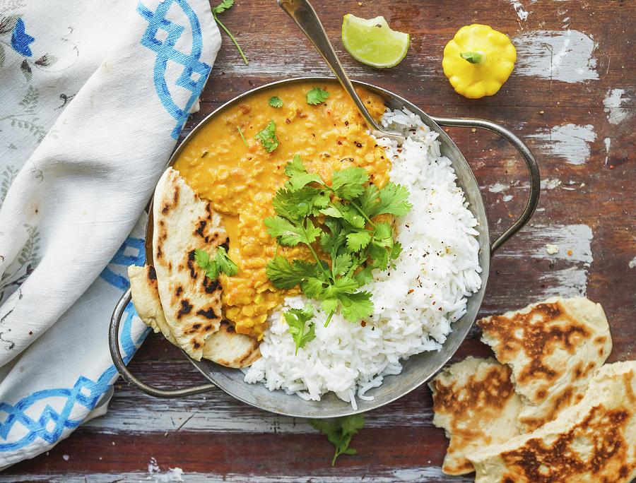 Orange Lentil, Coconut Milk And Curry Dhal, Rice #1 Photograph by Velsberg
