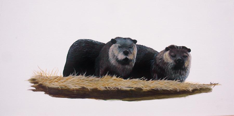 Otters #1 Painting by Jean Yves Crispo