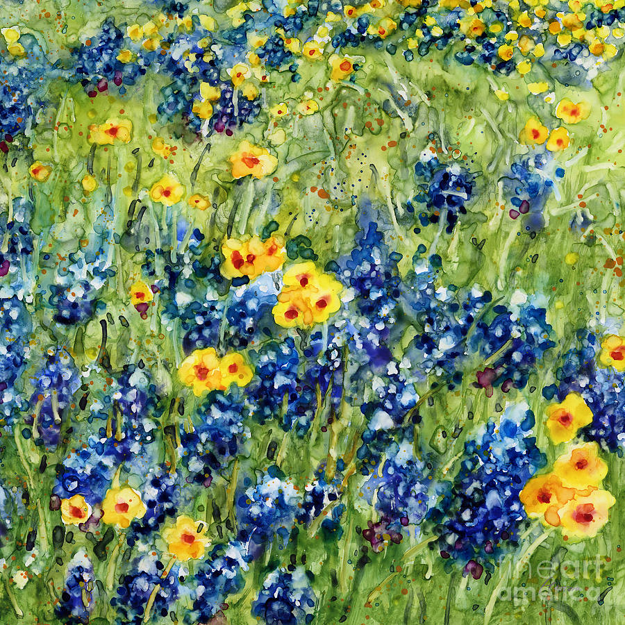 Bluebonnet Painting - Painted Hills - Bluebonnets and Coreopsis  by Hailey E Herrera